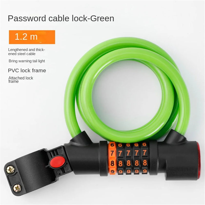 1.2M/1.8M Bike Lock Anti-theft 5 Digit Combination Password Security Lock With LED Light MTB Road Bike Steel Cable Bicycle Lock - 2bazar4