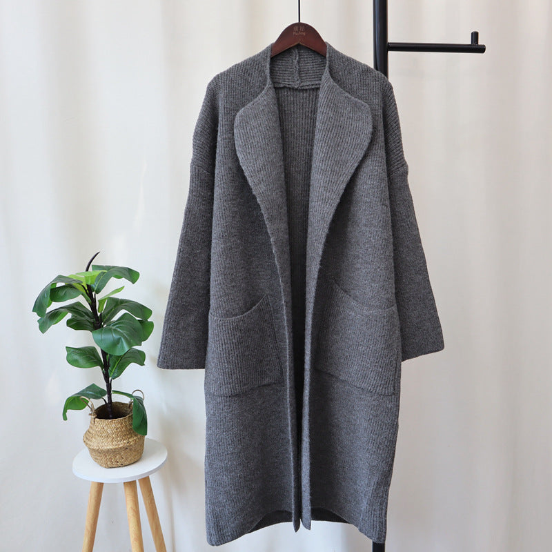 Long knee length lazy style sweater jacket, thick and loose, showing off slimming temperament, knitted cardigan for women - 2bazar4