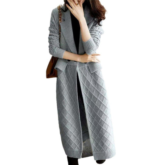 Autumn/Winter Knitted Cardigan Mid length Loose Lapel Solid Color Thickened Sweater - 2bazar4