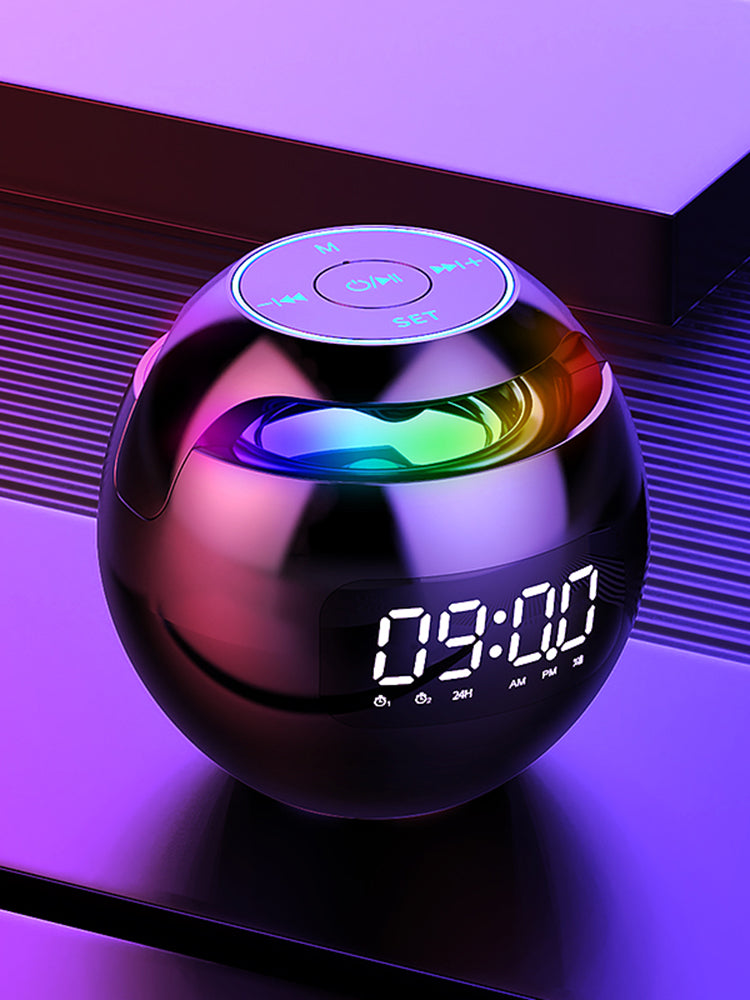 Clock Colorful Bluetooth Speaker Mini Portable Home Ball Plug in Card Small Steel Gun Computer Audio - 2bazar4