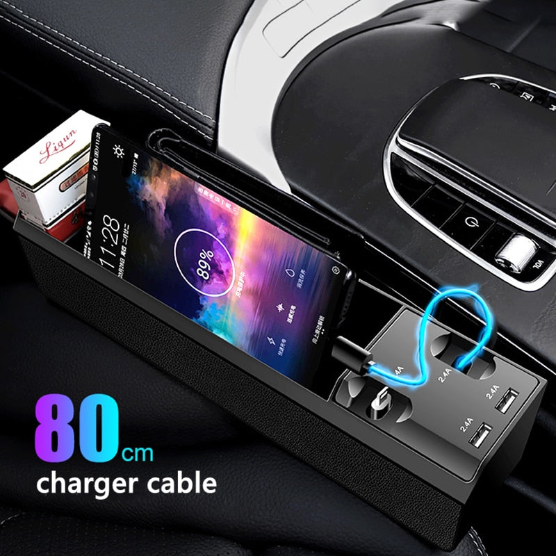 Fast Charging Car Seat Crevice Storage Box Seat Gap Slit Pocket Catcher Organizer Universal Car Seat Organizer Card Phone Holder - 2bazar4