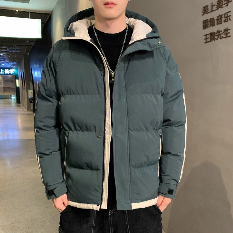 Men's new cotton coat, autumn and winter hooded cotton jacket, casual bread jacket, two-fold cotton jacket,