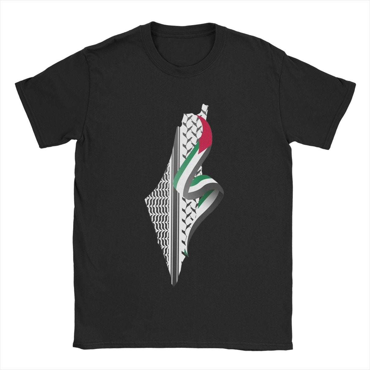 Retro Palestine Map T-shirt Men's Round Neck Cotton T-shirt Short sleeved T-shirt - 2bazar4