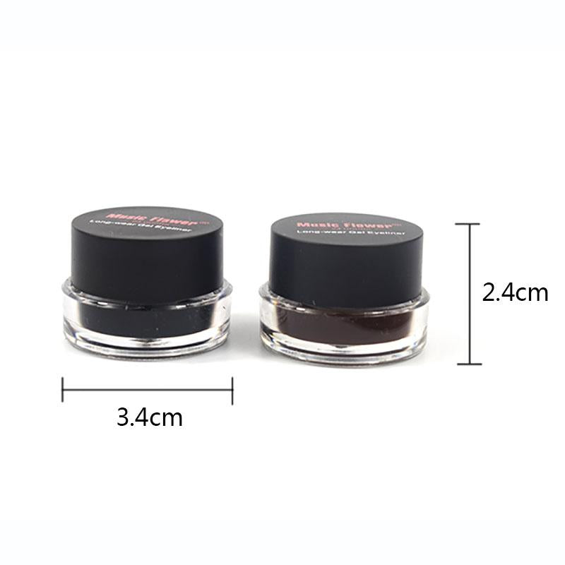 Music Flower 2 in 1 Coffee + Black Gel Eyeliner Make Up Waterproof Eye Liner Cosmetics Set Eyeliner Pens Makeup Brushes Set - 2bazar4