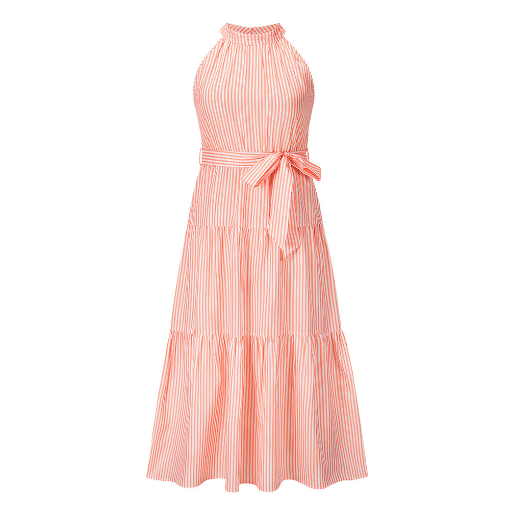 Summer New Striped Halterneck Dress Slim Temperament Long Skirt For Women - 2bazar4