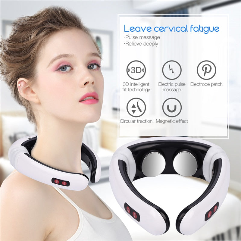 Electric Pulse Neck Massager Cervical Vertebra Impulse Massage Physiotherapeutic Acupuncture Magnetic Therapy Relief Pain Tool - 2bazar4