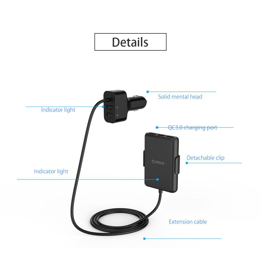 ORICO UCP-5P Portable 52W Car Charger with Expander Quick Charge 3.0 Car Charger 5 Porst for Your needs MPV Car - 2bazar4