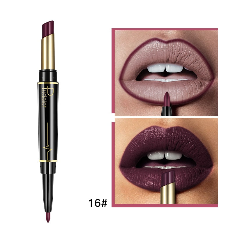 Matte Lipstick Wateproof Double Ended Long Lasting Lipsticks Brand Lip Makeup Cosmetics Nude Dark Red Lips Liner Pencil - 2bazar4