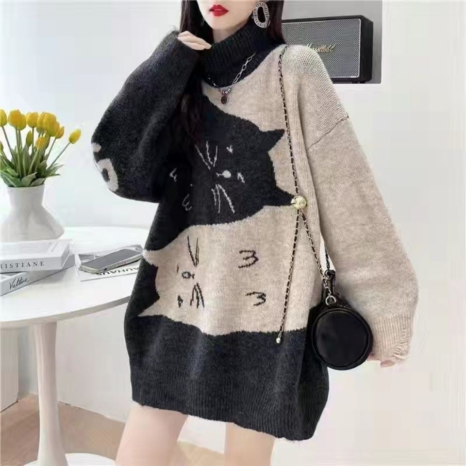 High neck sweater retro fashion pullover top - 2bazar4