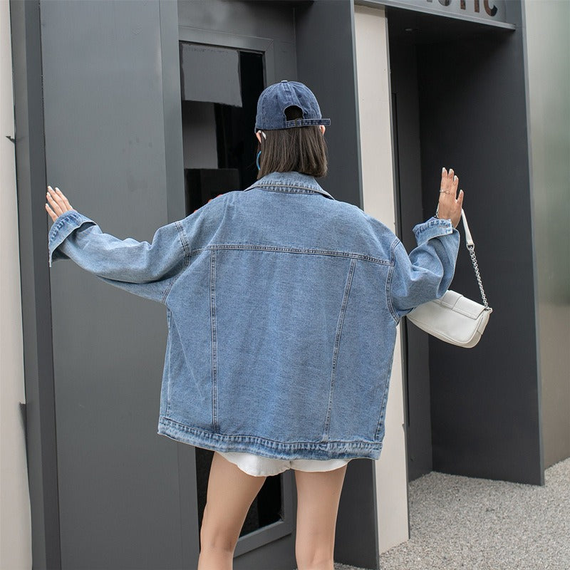 Vintage denim jacket women's loose heavy beaded fashion all-match jacket - 2bazar4