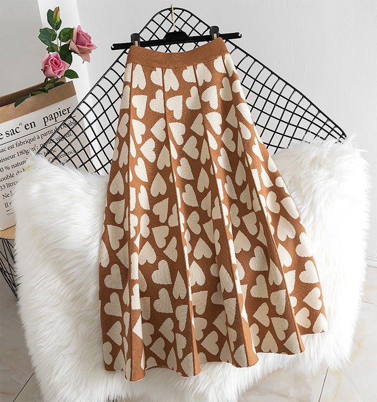 Knitted Skirt Women's New Japanese and Korean High Waist Slim Mid Length Half Length Skirt A-Line Skirt Large Swing Long Skirt - 2bazar4