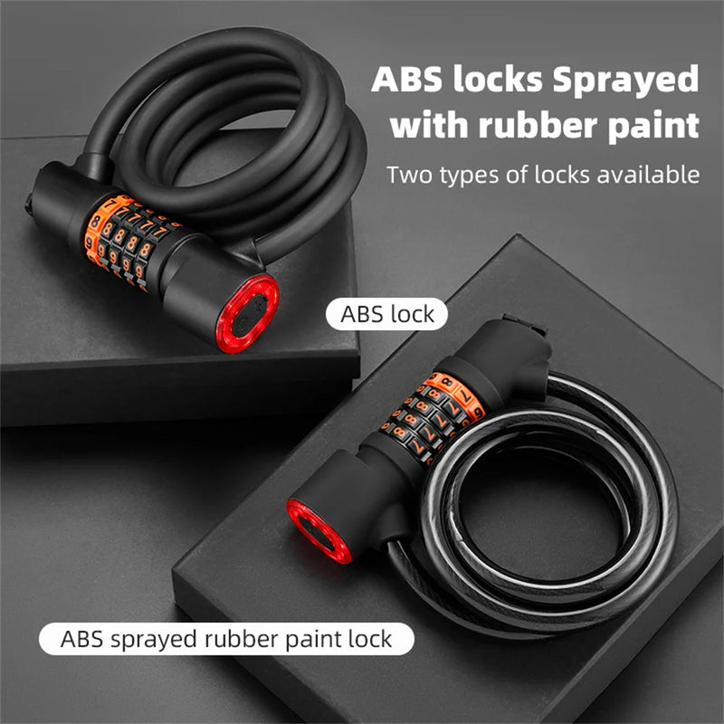 1.2M/1.8M Bike Lock Anti-theft 5 Digit Combination Password Security Lock With LED Light MTB Road Bike Steel Cable Bicycle Lock - 2bazar4
