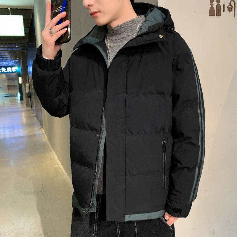 Men's new cotton coat, autumn and winter hooded cotton jacket, casual bread jacket, two-fold cotton jacket,