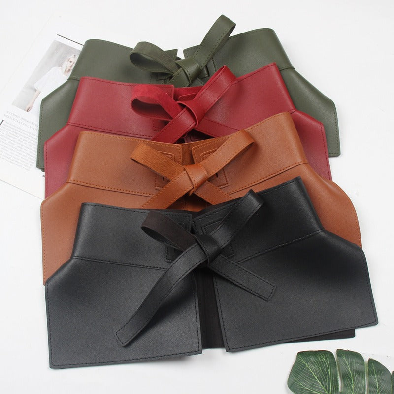 Knotted extra wide belt women's lace-up leather skirt fashion decoration - 2bazar4