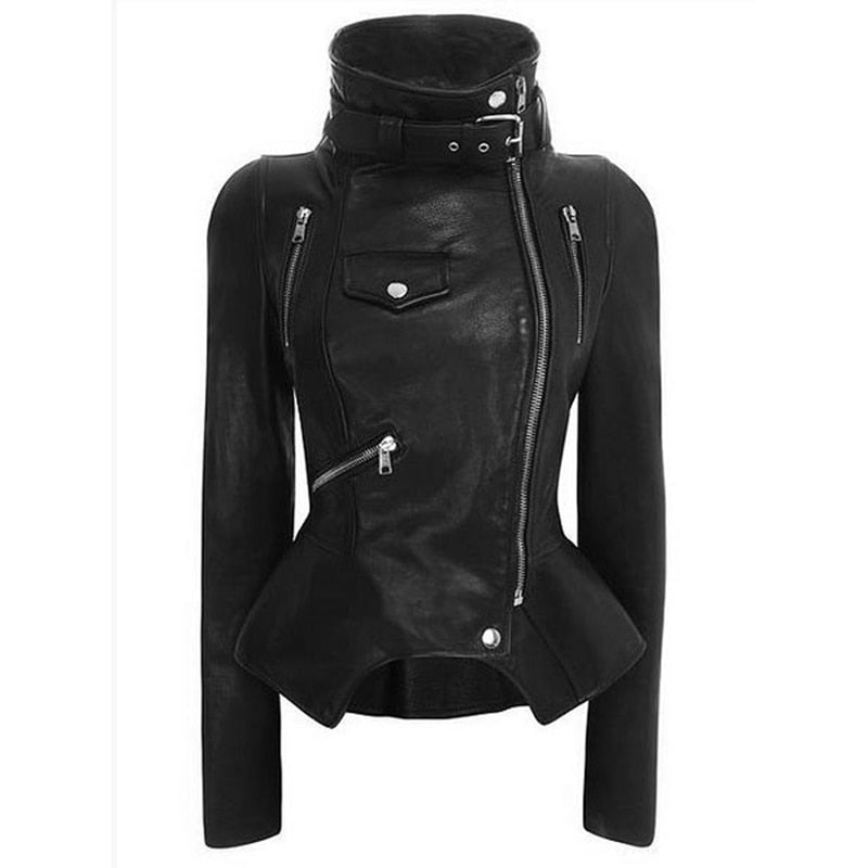 Motorcycle Leather Gothic Jacket Women Faux Leather Fashion Black Faux Coats Trend Jacket Streetwear - 2bazar4