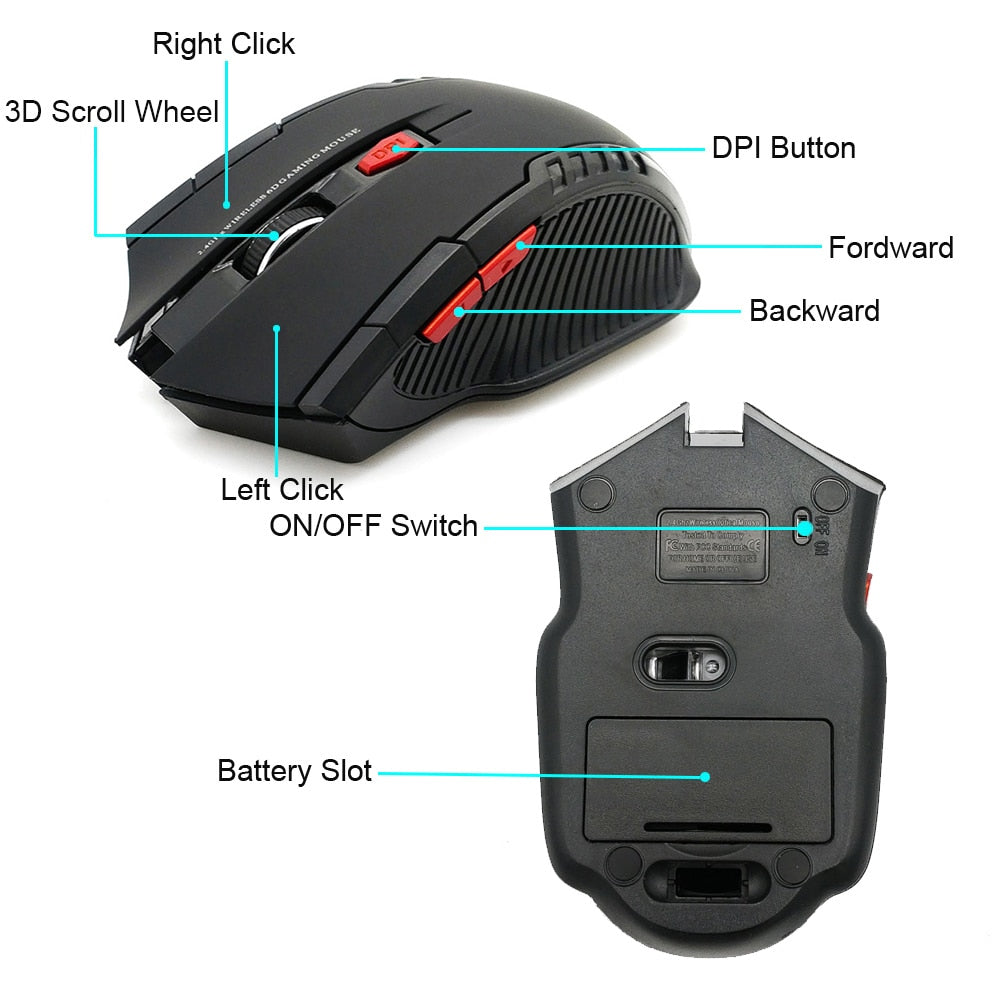 2.4GHz Wireless Mice With USB Receiver Gamer 2000DPI Mouse For Computer PC Laptop - 2bazar4