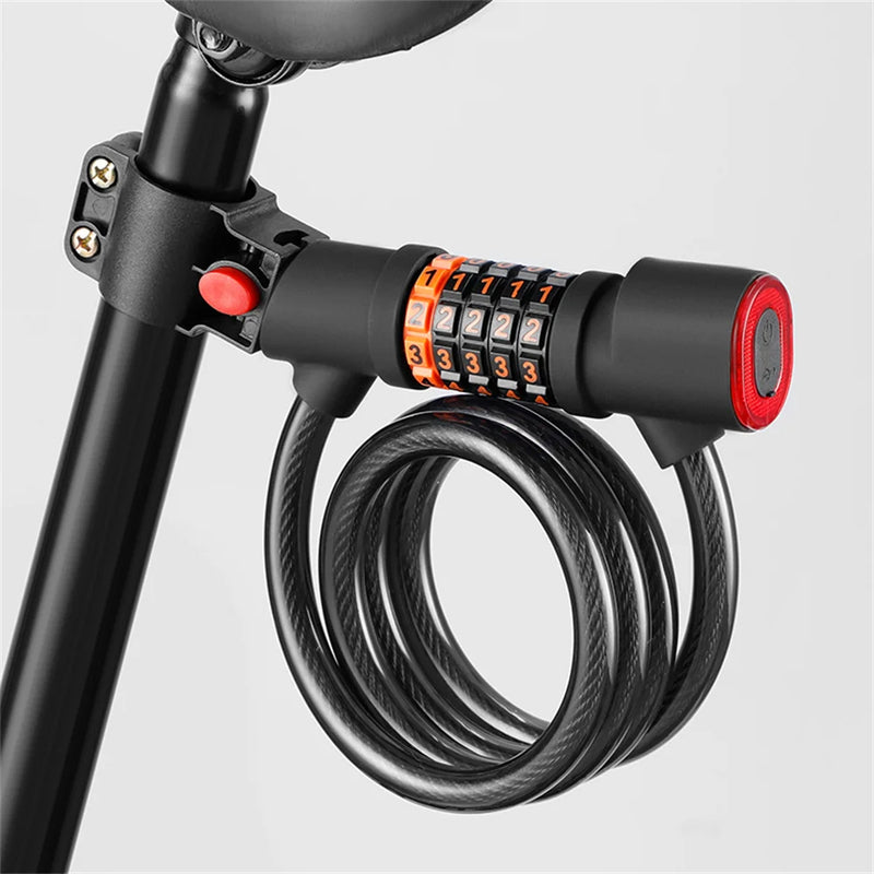 1.2M/1.8M Bike Lock Anti-theft 5 Digit Combination Password Security Lock With LED Light MTB Road Bike Steel Cable Bicycle Lock - 2bazar4