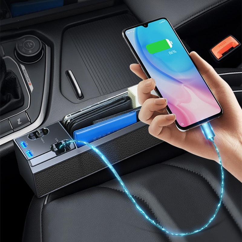 Fast Charging Car Seat Crevice Storage Box Seat Gap Slit Pocket Catcher Organizer Universal Car Seat Organizer Card Phone Holder - 2bazar4