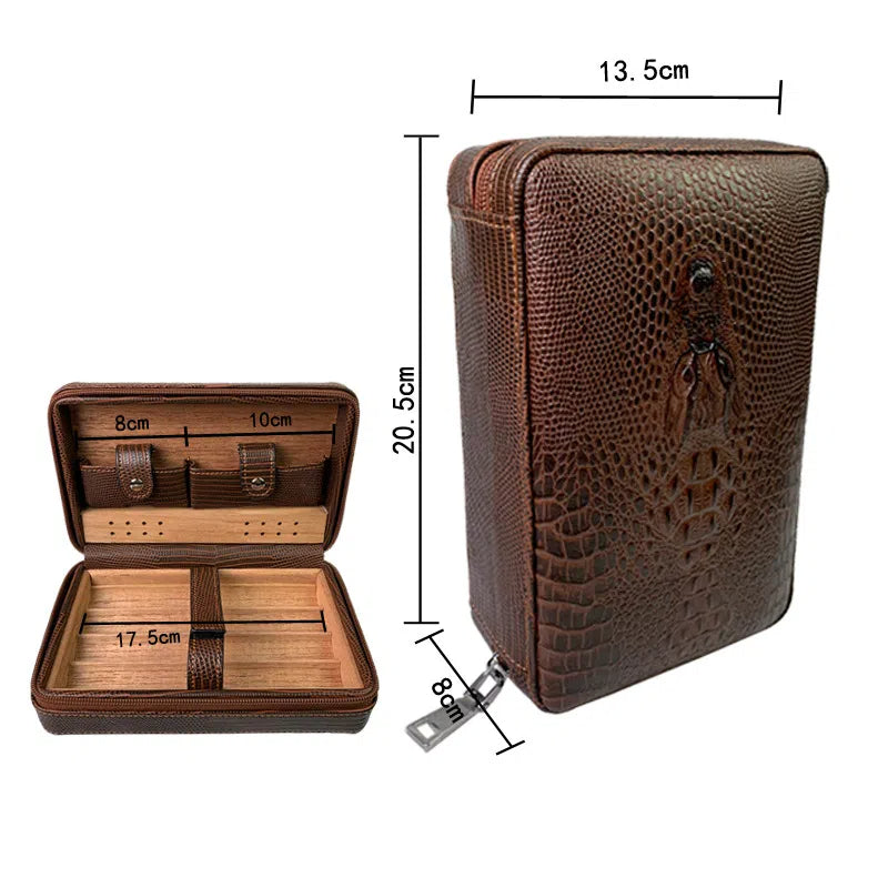 Carved version cigar box portable cedar wood cigar moisturizing box cowhide cigar box storage box Gaoxiba - 2bazar4