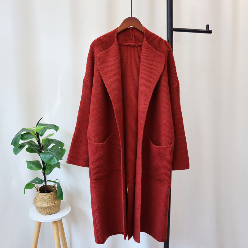 Long knee length lazy style sweater jacket, thick and loose, showing off slimming temperament, knitted cardigan for women - 2bazar4