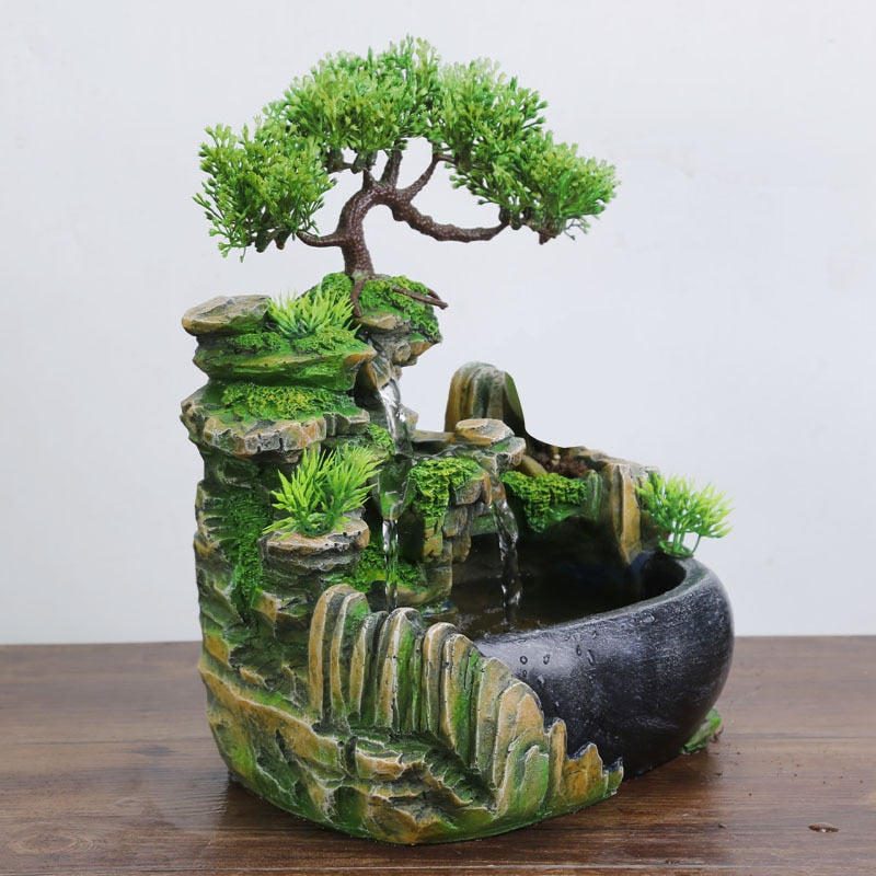 Wealth Feng Shui Company Office Tabletop Ornaments Desktop Flowing Water Waterfall Fountain With Color Changing LED Lights Spray - 2bazar4