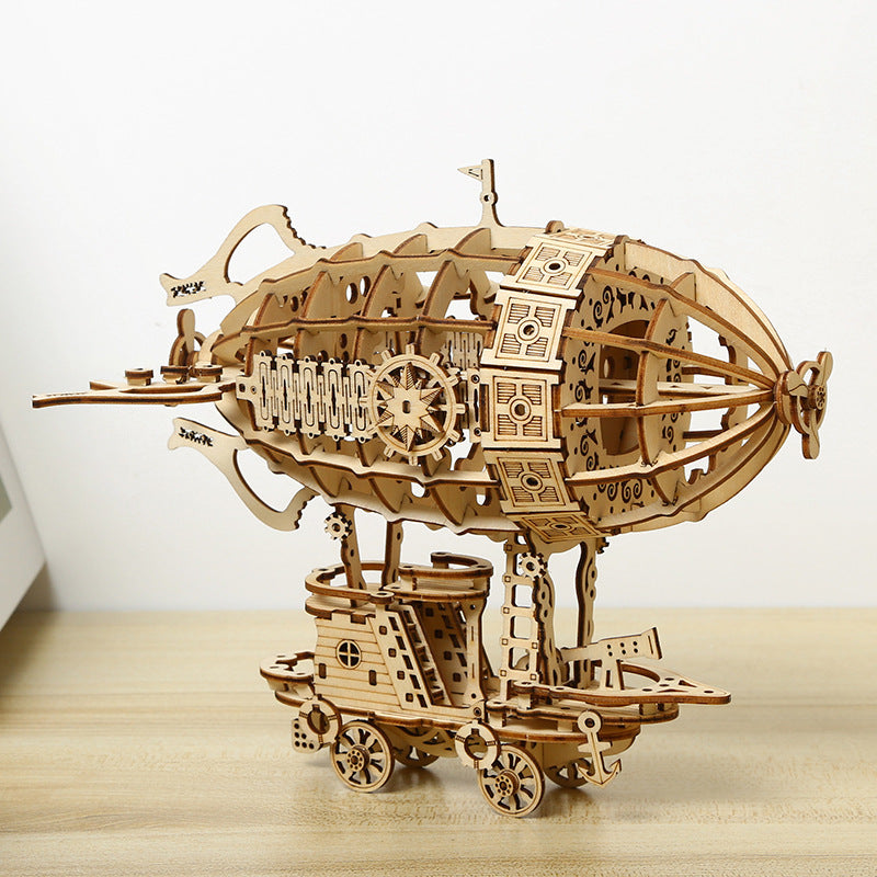 3D creative three-dimensional puzzle manual DIY wooden airship assembly tabletop decoration model children's small toy gifts - 2bazar4