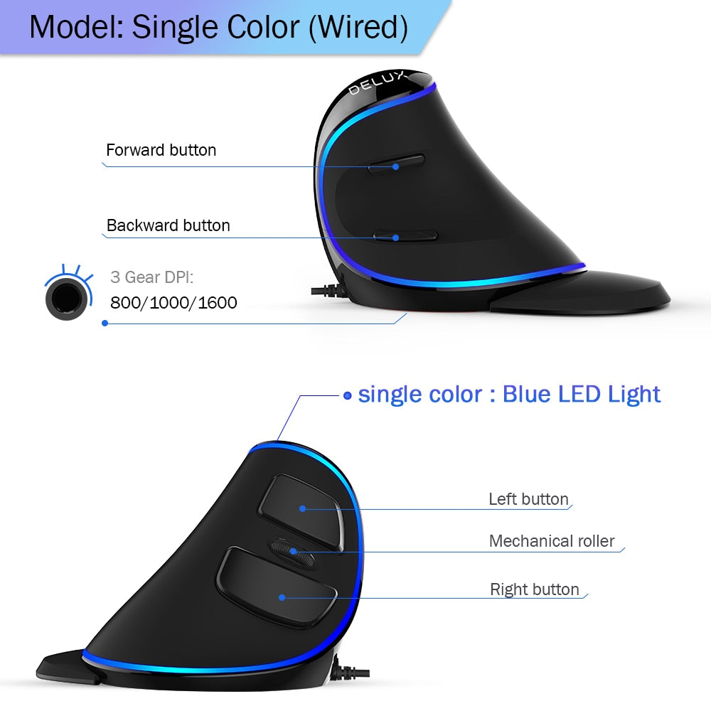 Delux M618 PLUS Ergonomics Vertical Gaming Mouse 6 Buttons 4000 DPI RGB Wired/Wireless Right Hand Mice For PC Laptop Computer - 2bazar4