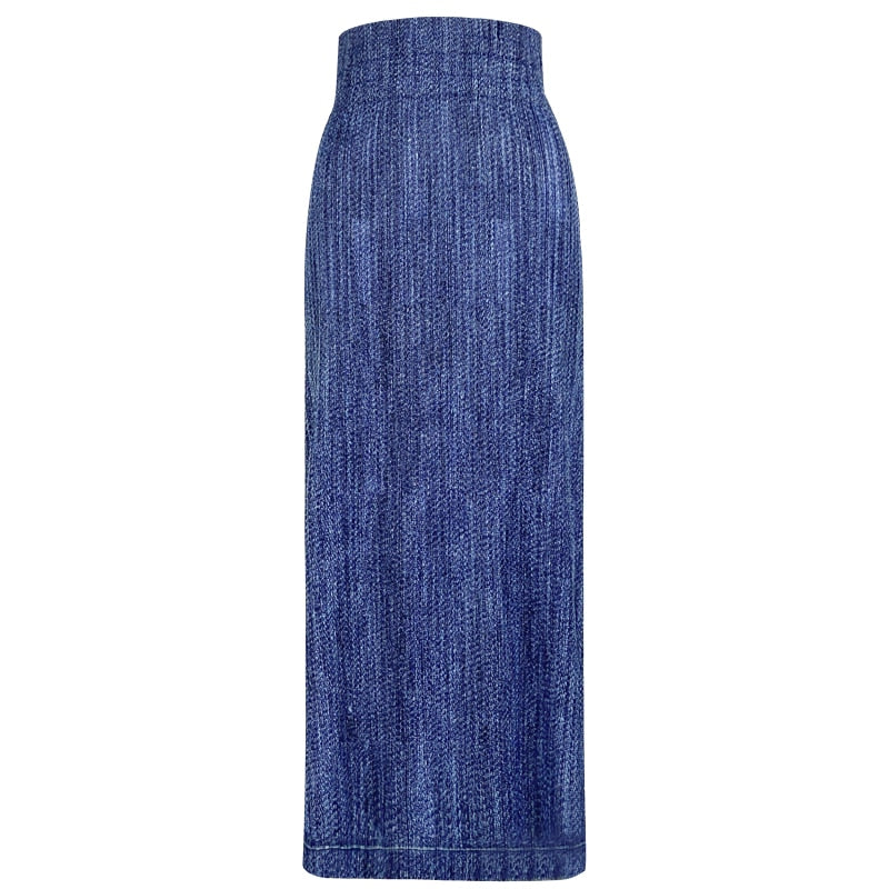 Miyake Denim Women's Korean Version Denim Shirt Spring Thin Top Slim Skirt Net Infrared Matching Suit - 2bazar4