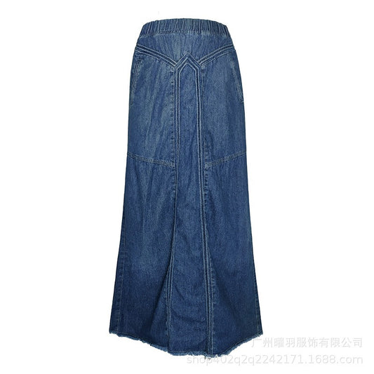 Fashion Street Skirt Summer A Line Denim Skirt Women Autumn Sun Skirt Casual Solid High Waist Women's Long Skirt - 2bazar4