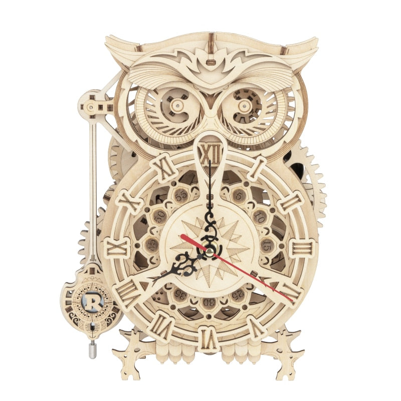 Robotime Rokr 161pcs Creative DIY 3D Owl Clock Wooden Model Building Block Kits Assembly Toy Gift for Children Adult LK503 - 2bazar4