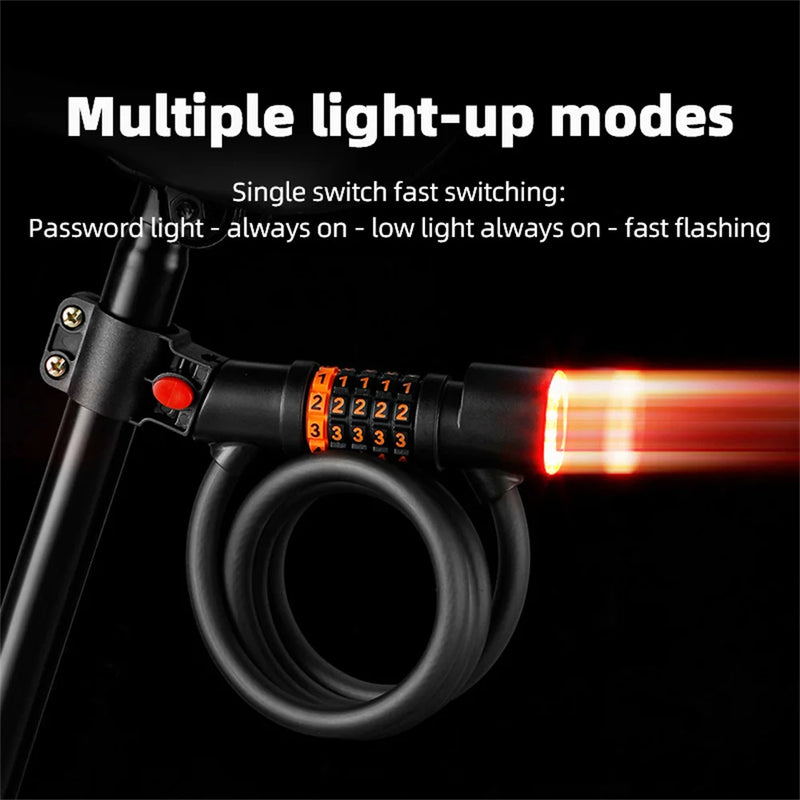 1.2M/1.8M Bike Lock Anti-theft 5 Digit Combination Password Security Lock With LED Light MTB Road Bike Steel Cable Bicycle Lock - 2bazar4
