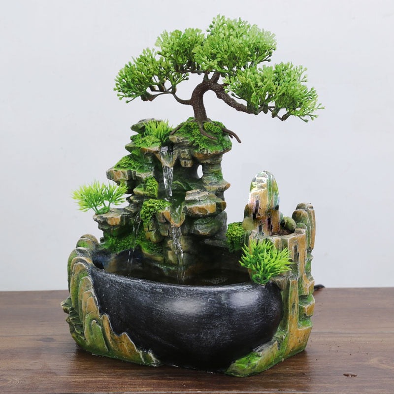 Wealth Feng Shui Company Office Tabletop Ornaments Desktop Flowing Water Waterfall Fountain With Color Changing LED Lights Spray - 2bazar4