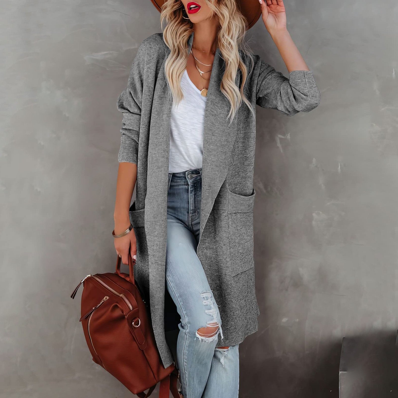Leisure long solid color warm coat jacket for women - 2bazar4