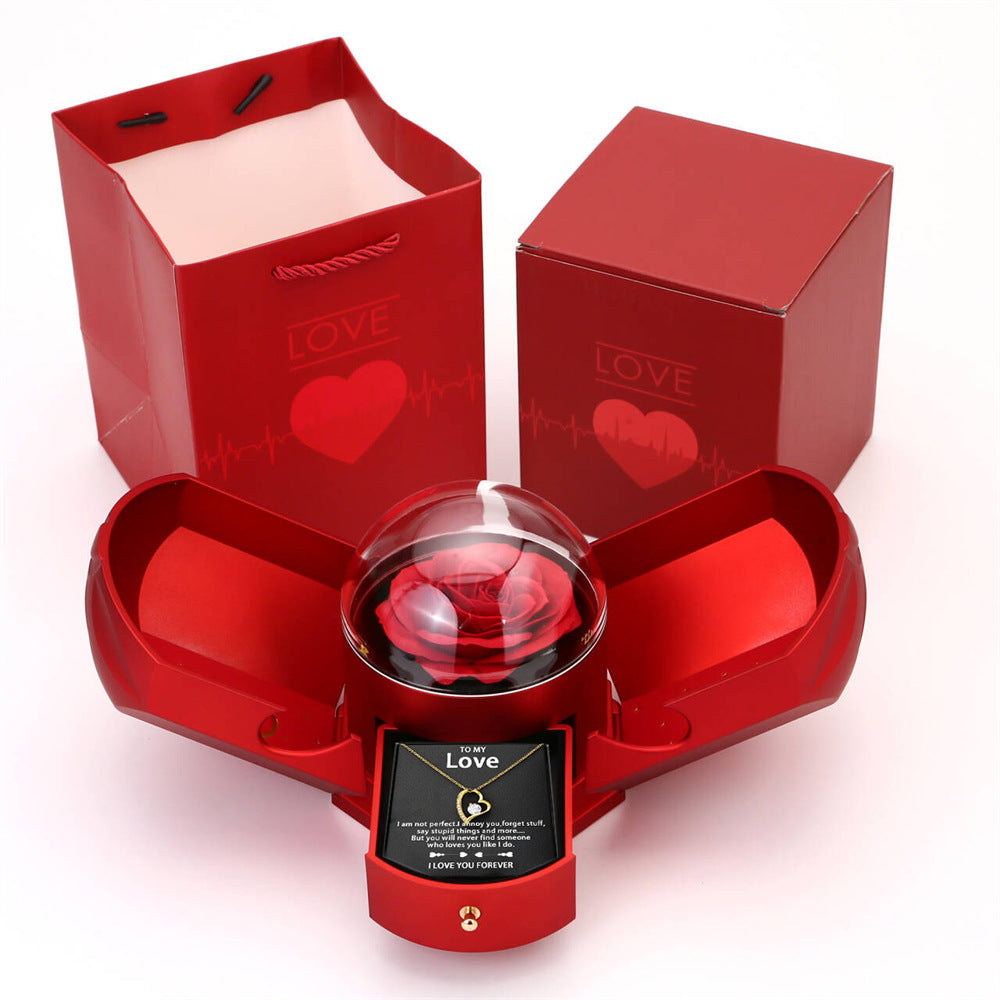 Double open rose gift box drawer style rose jewelry box angel wings Chinese Valentine's Day necklace gift box - 2bazar4