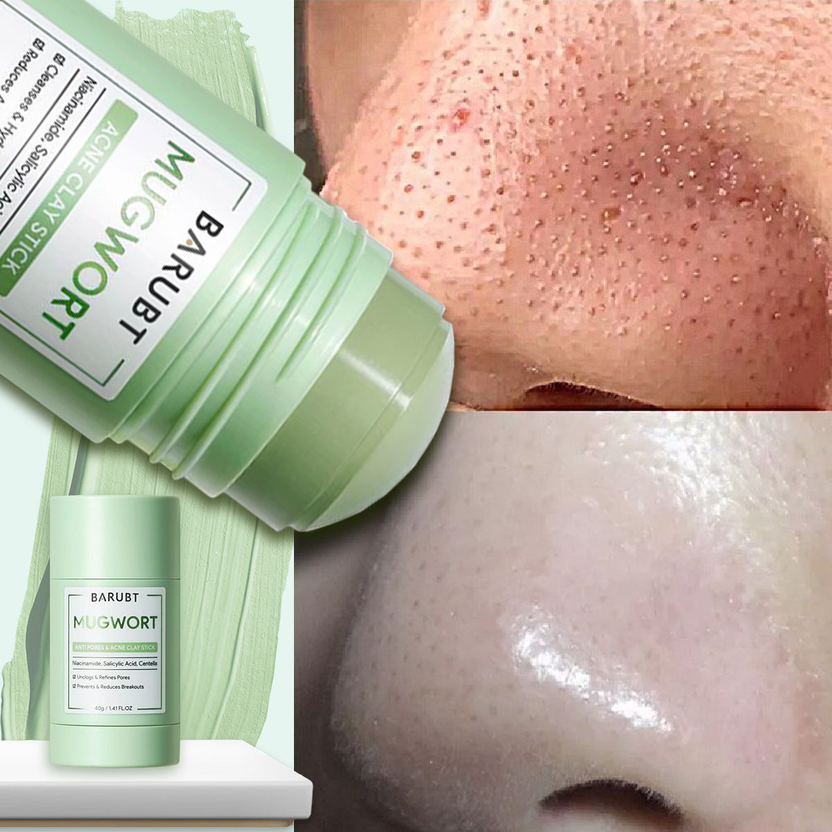 BARUBT mugwort mud mask stick deep cleansing mild blackhead repair facial care smearable mask - 2bazar4
