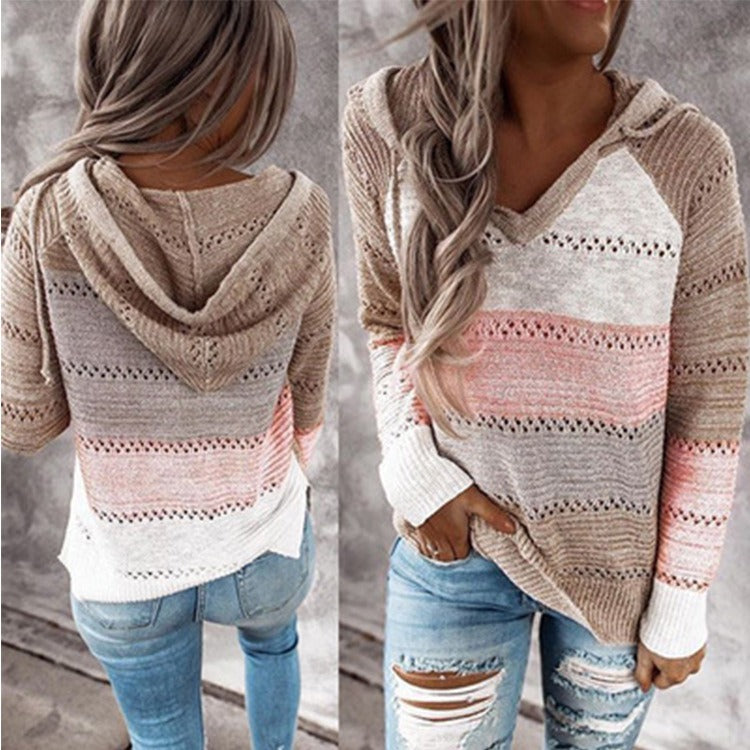 Women's autumn and winter new knitted hoodies with hooded sweaters for women - 2bazar4