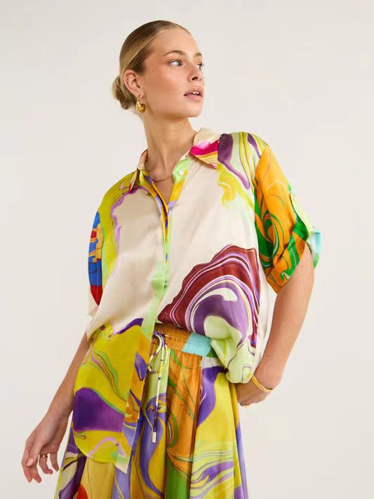 Commuter Fashion Printed Satin Casual Set - 2bazar4