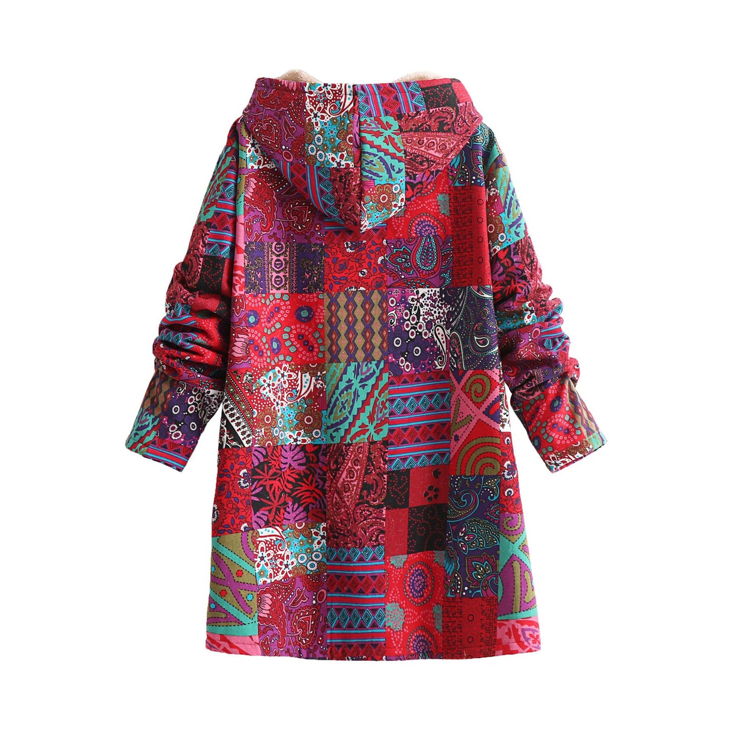 Fashionable Cotton Linen Printed Hoodie Sweatshirt with Fleece Lining for Women Winter Warm Outerwear