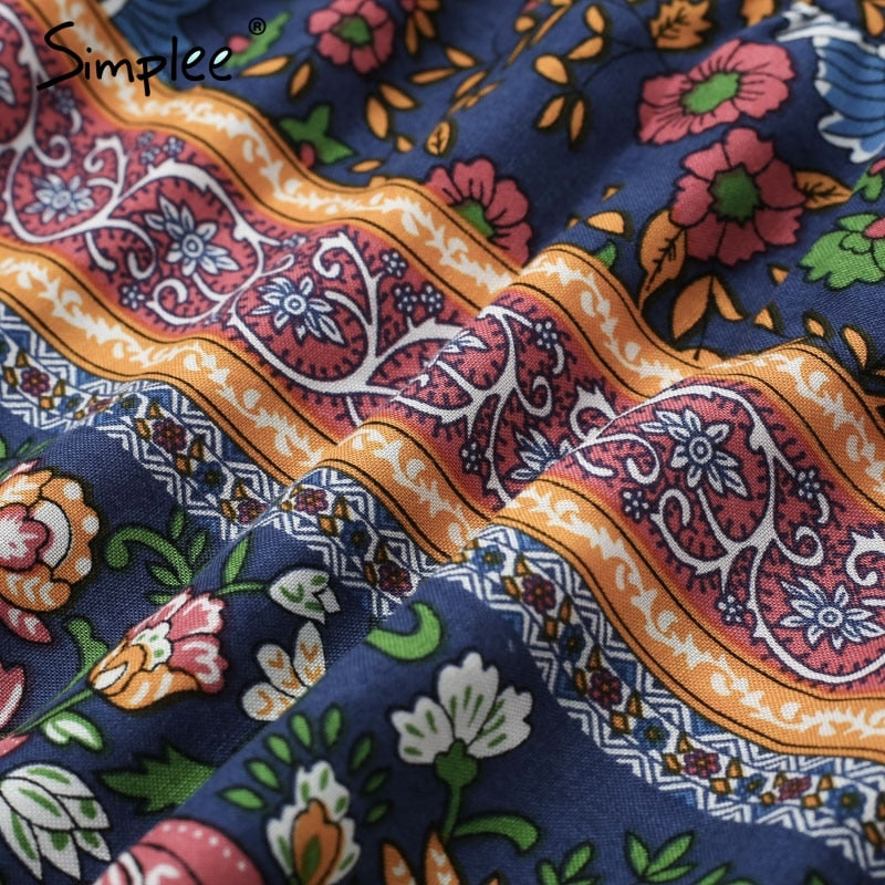 Simplee Vintage floral print summer dress Ruffle split sash sexy long dress Bohemian women dress holiday beach dress vestidos - 2bazar4