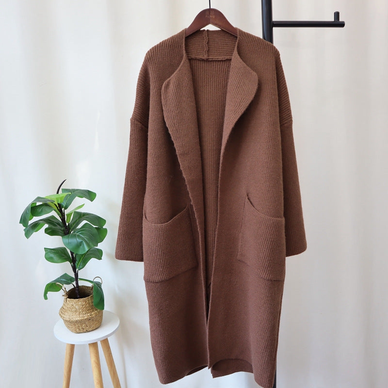 Long knee length lazy style sweater jacket, thick and loose, showing off slimming temperament, knitted cardigan for women - 2bazar4