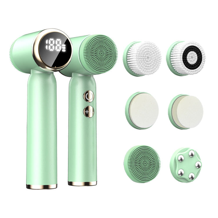 6-In-1 Hot And Cold Facial Cleanser Display Cleansing Brush Ultrasonic Facial Cleanser Pore Cleaning Silicone Beauty Instrument - 2bazar4