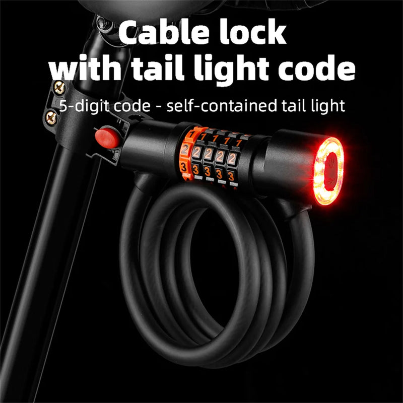 1.2M/1.8M Bike Lock Anti-theft 5 Digit Combination Password Security Lock With LED Light MTB Road Bike Steel Cable Bicycle Lock - 2bazar4