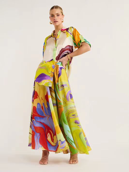 Commuter Fashion Printed Satin Casual Set - 2bazar4