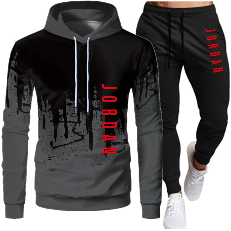 Sets Tracksuit Men Autumn Winter Hooded Sweatshirt Drawstring Outfit Sportswear  Two Piece Set - 2bazar4