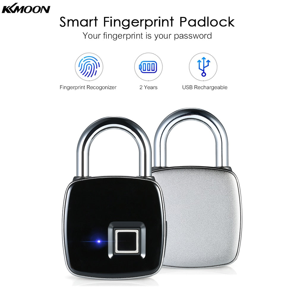 USB Rechargeable Smart Keyless Fingerprint Lock IP65 Waterproof Anti-Theft Security Padlock Door Luggage Case Lock - 2bazar4