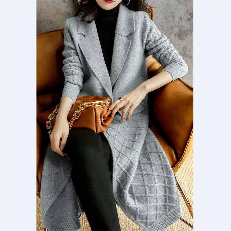 Autumn/Winter Knitted Cardigan Mid length Loose Lapel Solid Color Thickened Sweater - 2bazar4