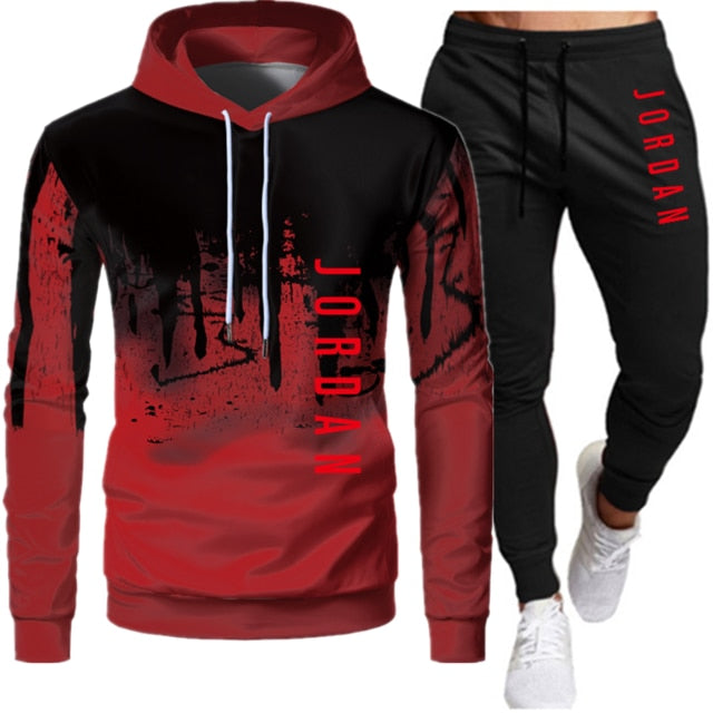 Sets Tracksuit Men Autumn Winter Hooded Sweatshirt Drawstring Outfit Sportswear Two Piece Set - 2bazar4