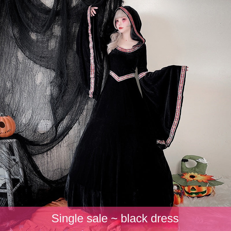 Halloween adult costume medieval retro court European vampire Little Red Riding Hood witch dress long skirt