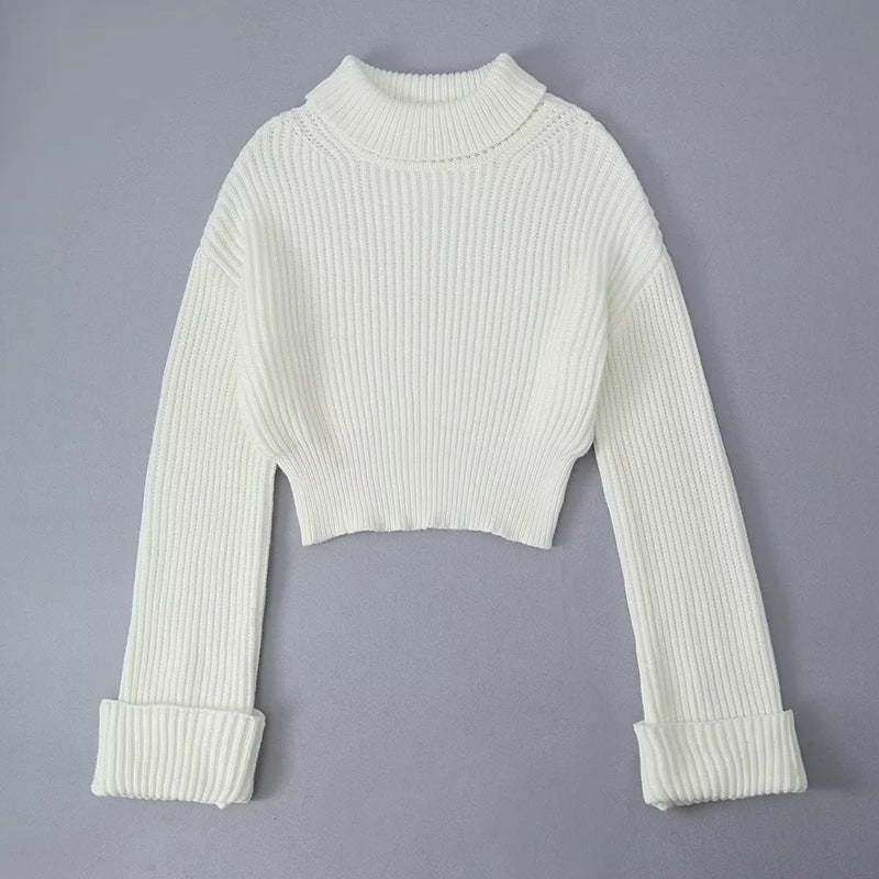 Autumn new fashion versatile high neck slim fit high-end women's long sleeved solid color knitted top - 2bazar4