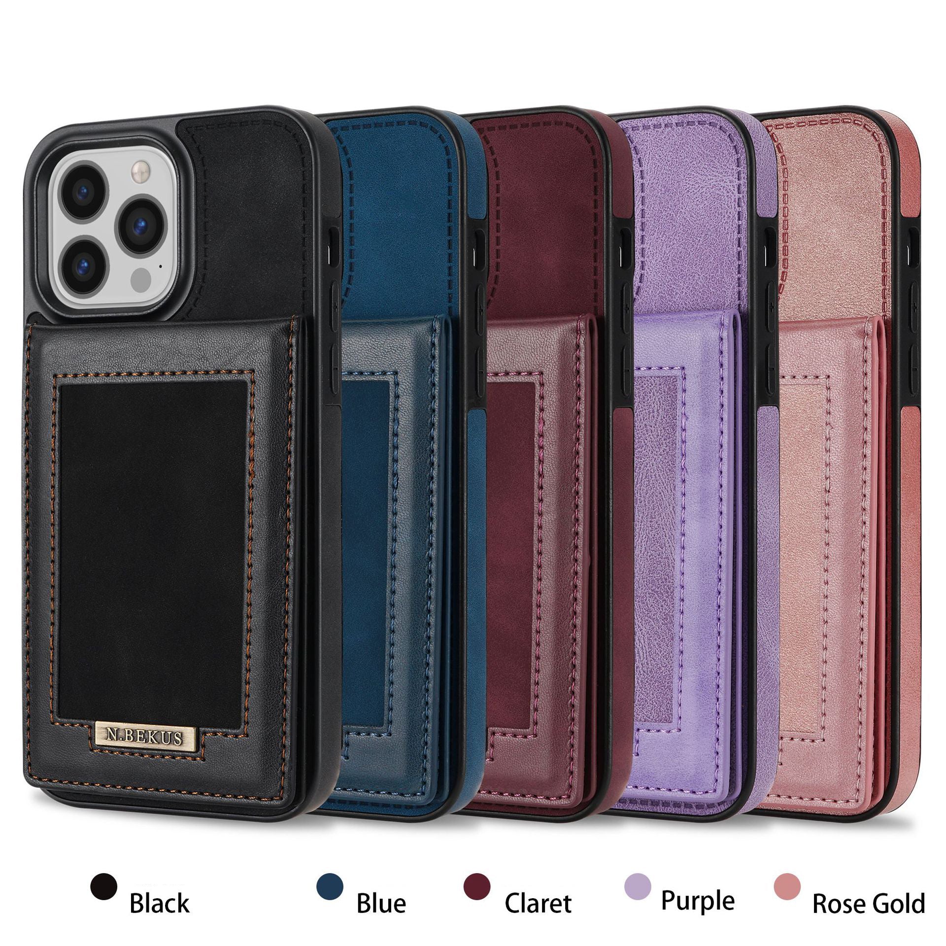 For iPhone 14ProMax Card Holder Phone Leather Case Samsung S23Ultra Photo Frame Magnetic Buckle Protective Case - 2bazar4